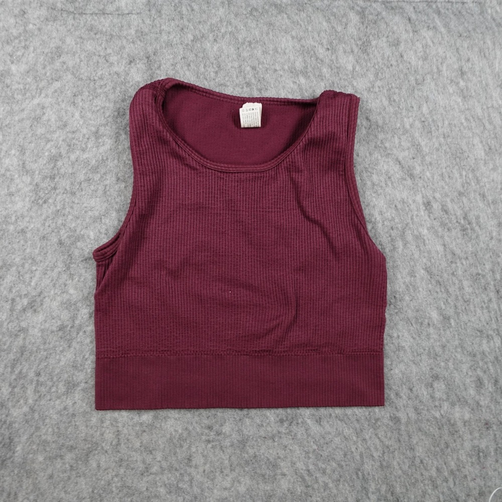 Yogalicious Top Womens Small Burgundy Ribbed Seamless Sleeveless Cropped Tank